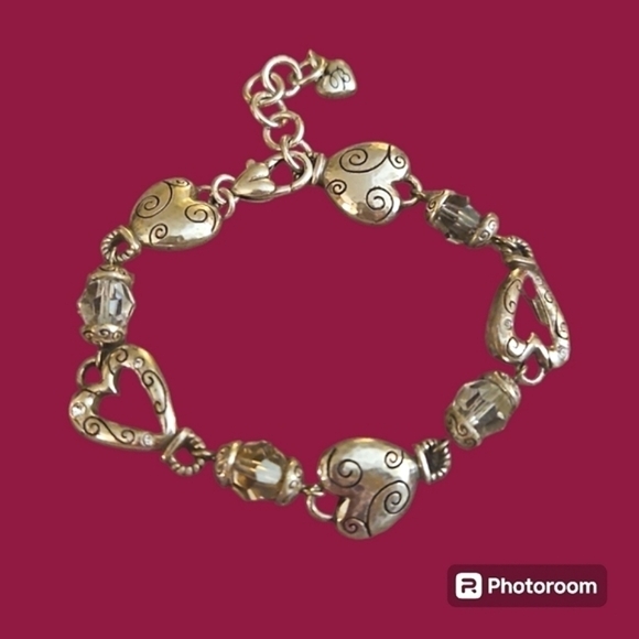 Brighton Jewelry - BRIGHTON Heartland Silver Plated Heart Crystal Link Coquette Bracelet